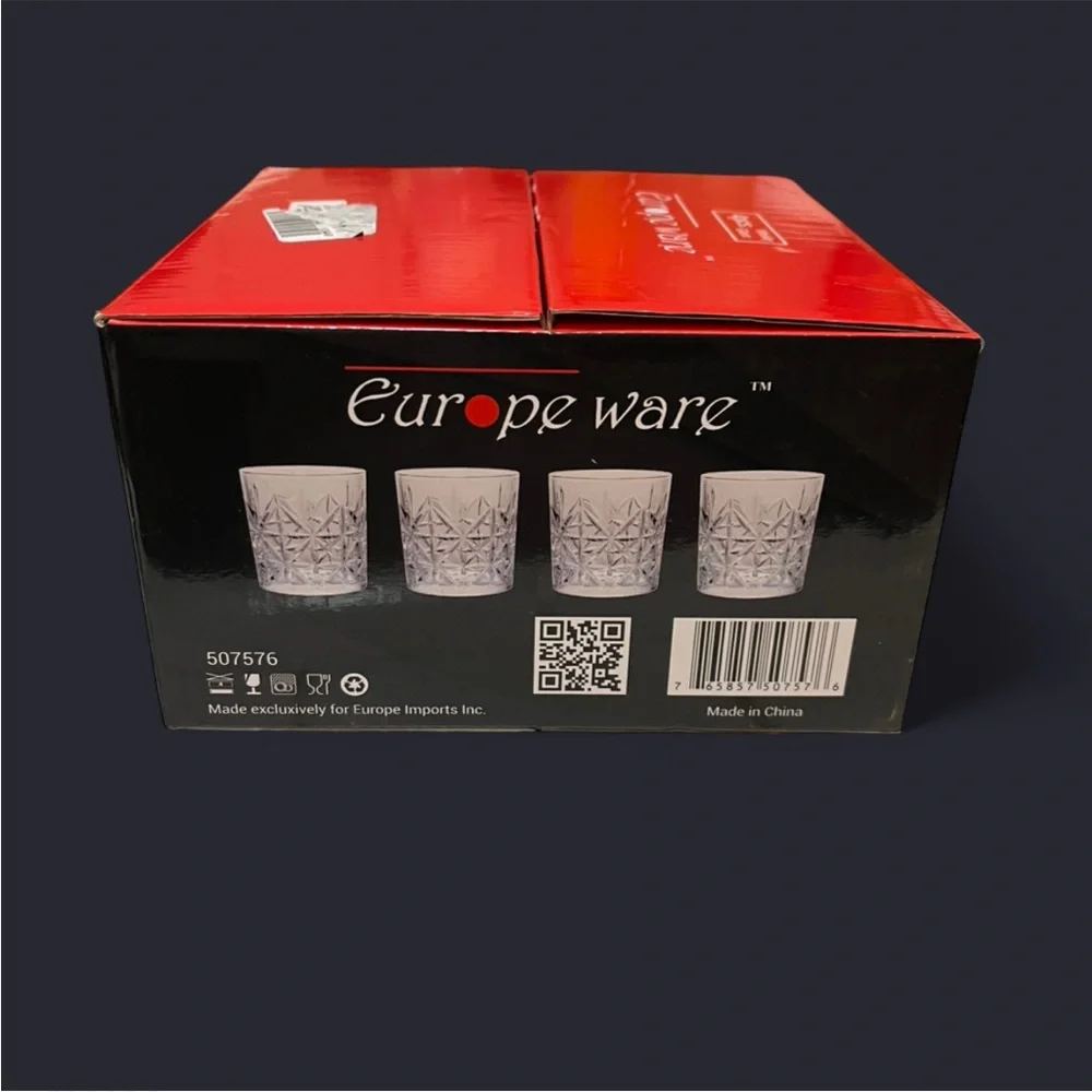 Europe Ware Set Of 4 Whiskey Glasses Cut Glass 12 oz Barware